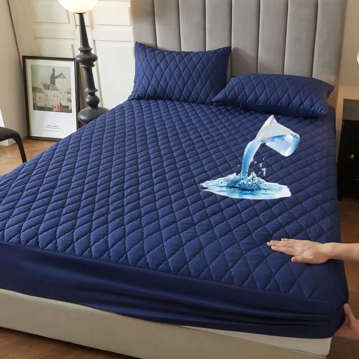 Ultra Soft Cotton Quilted 100% Waterproof Mattress Protector For Double Bed (Blue)